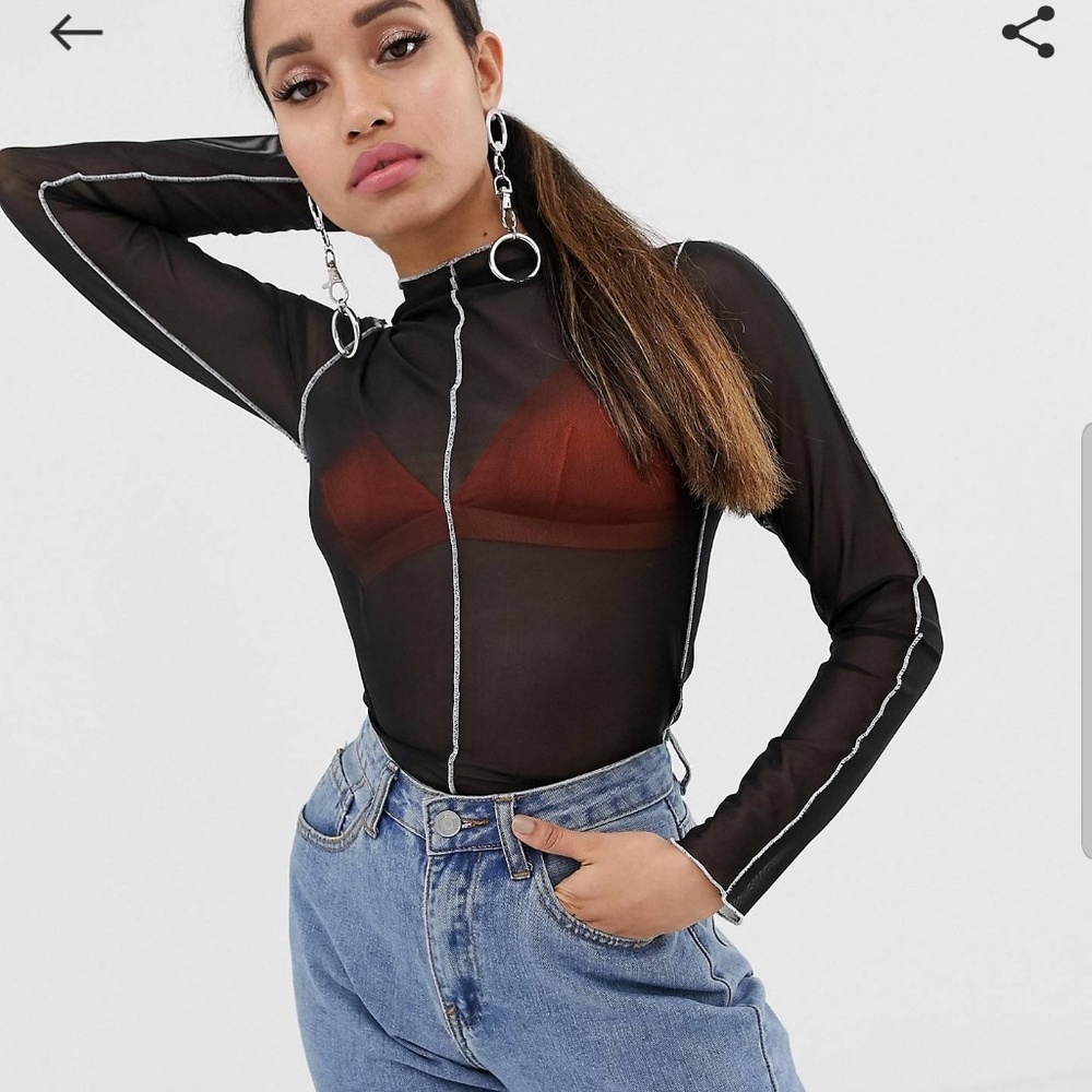 ASOS Petite Mesh Top w/ White Contrast